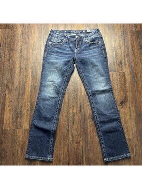 Miss Me Mid-Rise Easy Straight Jeans Embellished Wing Dark Wash Size 27